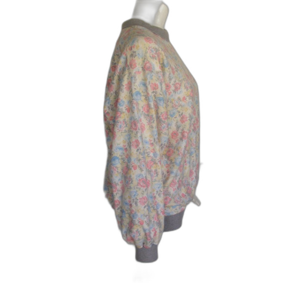 Vintage Granny Sweatshirt, L, multicolor Floral, Gray collar/cuffs, NAF NAF - Picture 6 of 13